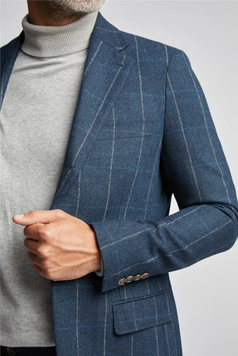 Voguable  New Men's Suit Two Buttons 2 Pieces Blazer Pants Buckle Work Wool Wear Checkered Wedding Prom voguable