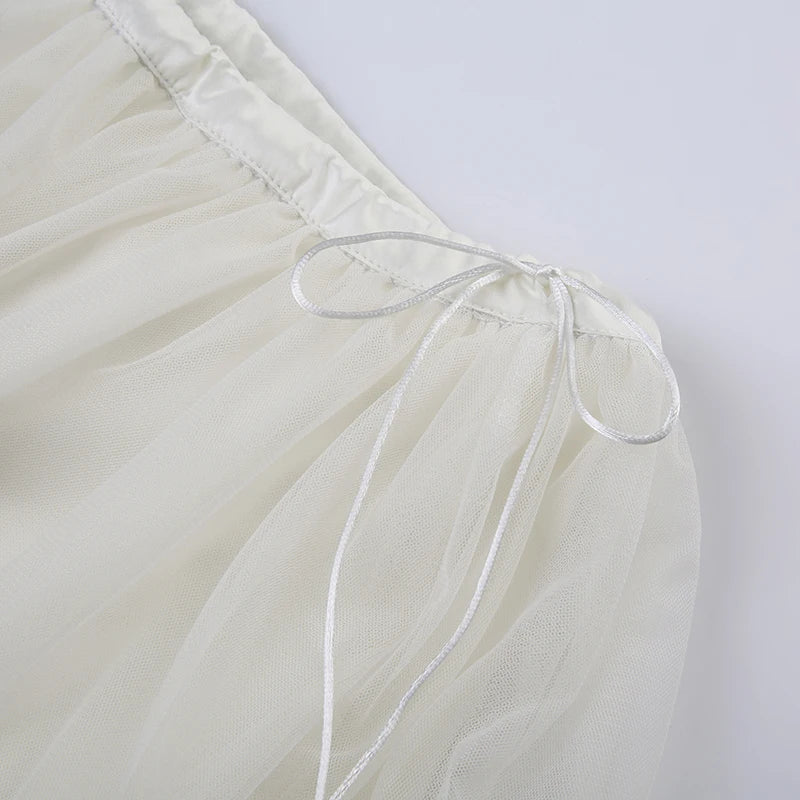 Transparent Mesh Pleated Skirt y2k Aesthetic Lace-up Low Waist A-line Mini Skirts Fairycore Coquette Outfits Ladies Chic voguable