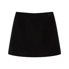 Voguable Vintage Women Black High Waist A-line Velvet Mini Skirt voguable