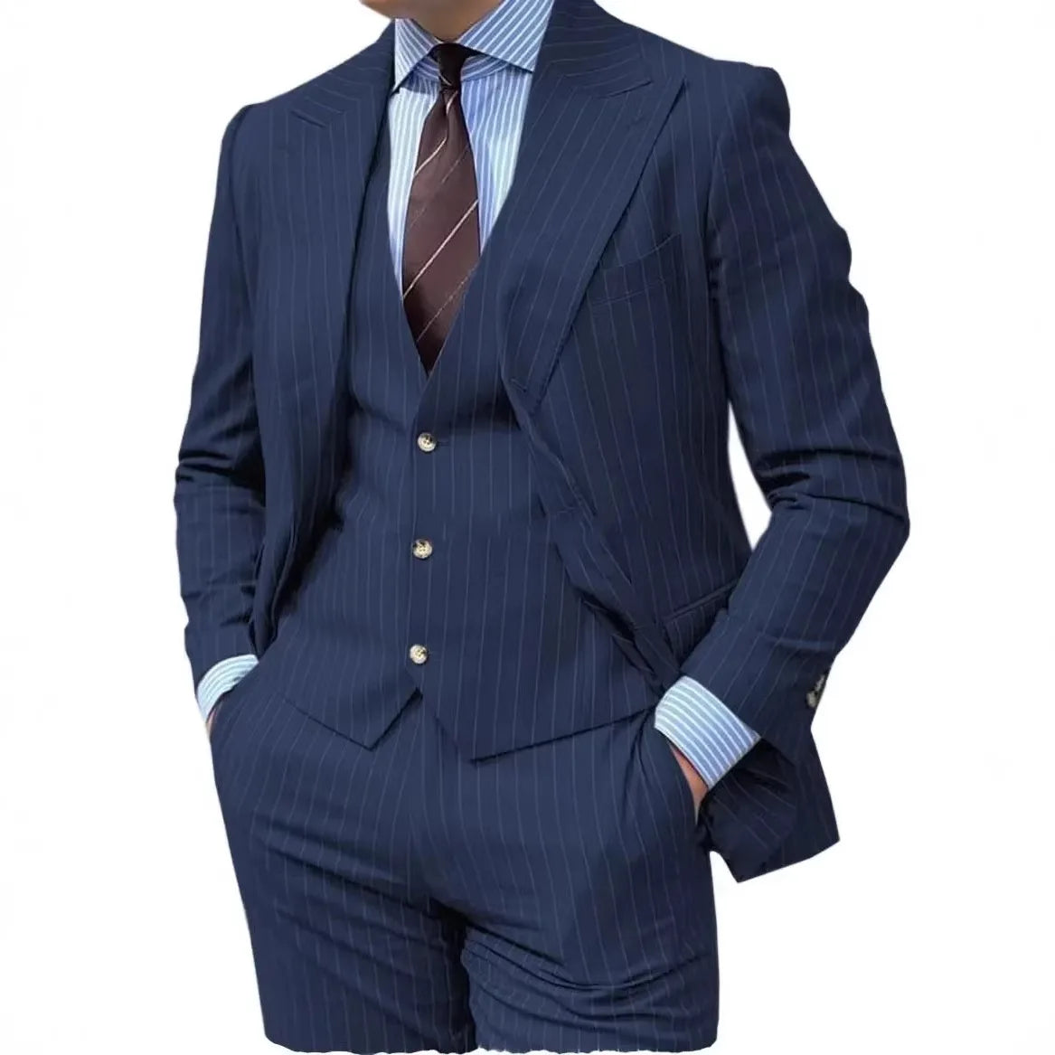 Voguable  New Stripe Blazer+Vest+Pants Men's Fashion Business Gentleman Professional Formal Dress Version Banquet Dress Suit 6XL voguable