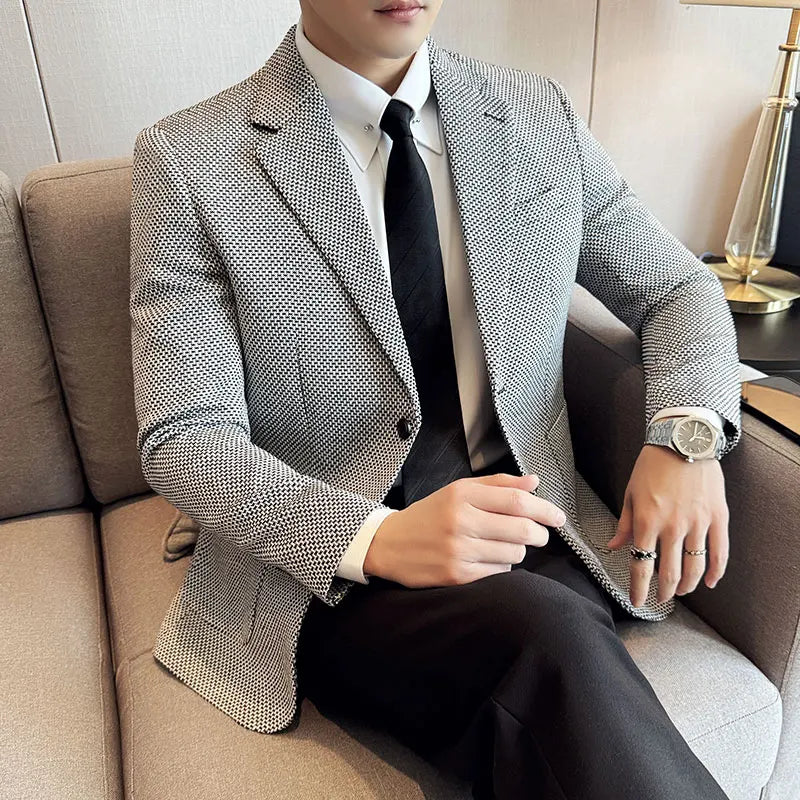 Voguable  Men's Casual Checkered Suit Jacket High-quality Korean Luxury Business Slim Fit Blazer Wedding Groom Tailcoat Suit Size 4XL-M voguable