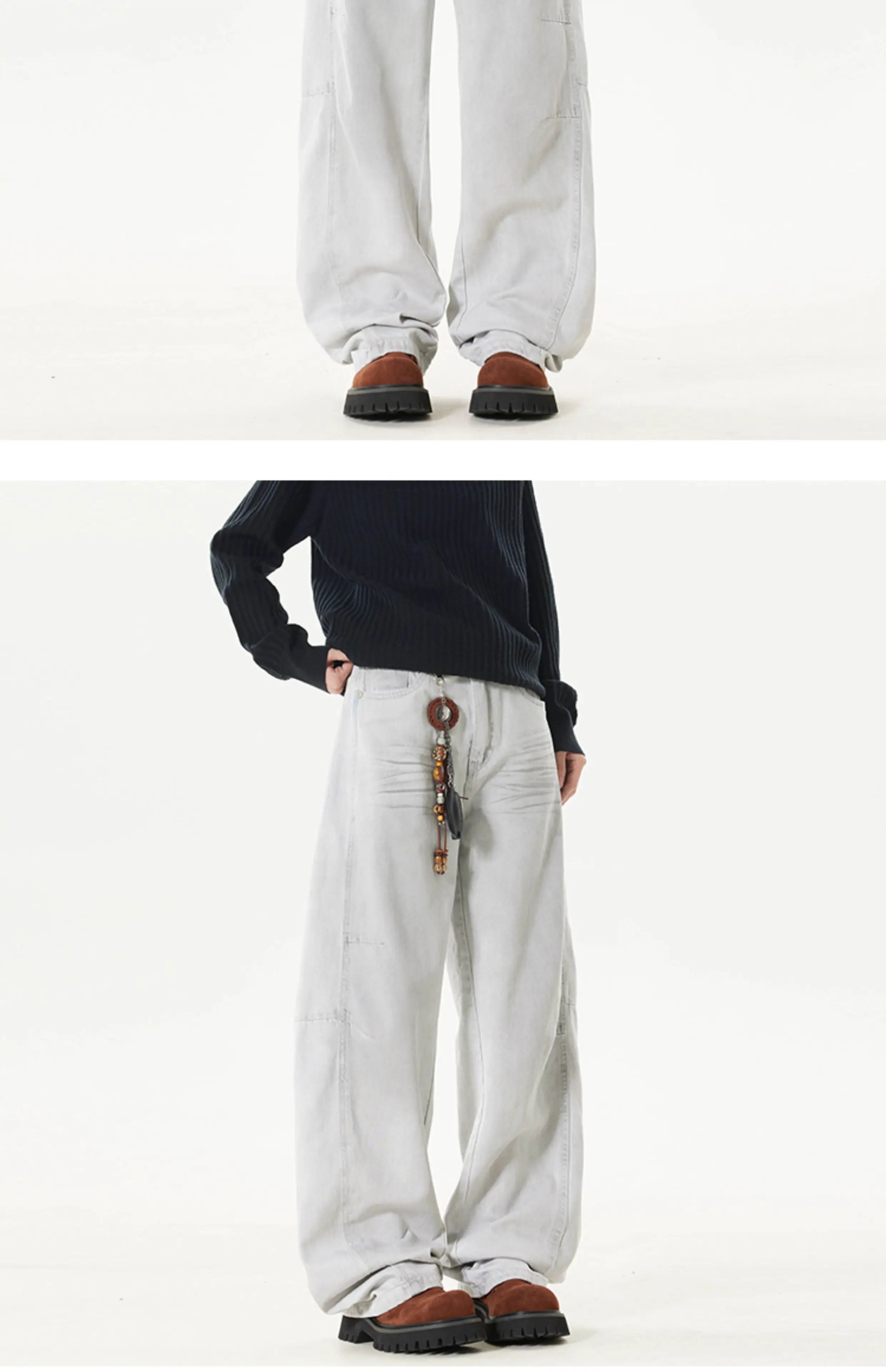 2025 Spring Men Denim Pants Straight Droop Vintage Loose Bottom Straight Wide Leg Casual Male Trousers Korean Style baggy jeans voguable