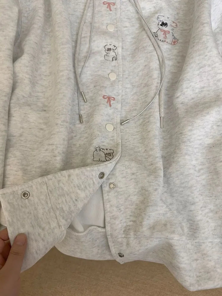 Cartoon Embroidery Cute Hoodies Women Vintage Oversize Loose Long Sleeve Sweatshirts Preppy Style Kawaii Japan Lady Outwear Tops voguable