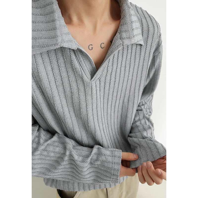 Voguable  Soft Long Sleeve Casual Lapel Tee Shirt plus Size Men's Oversized Top Streetwear for Autumn Spring M-5XL voguable