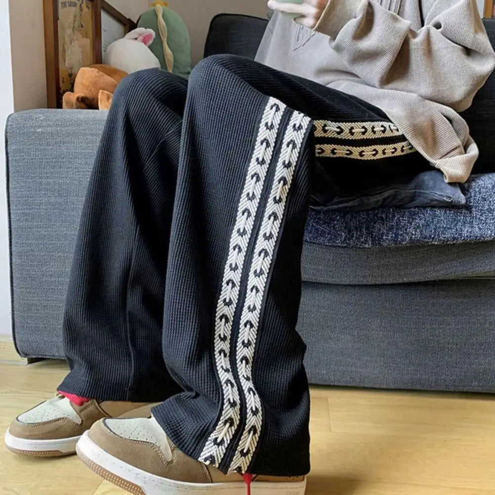 Men Pants Shrink Resistance Absorb Sweat Casual Trousers Drawstring Elastic Waist Waffle Grid Spring Sweatpants Men's Clothing voguable
