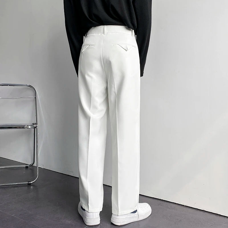 Voguable Solid Color Formal Suit Pants Men Korean Fashion Loose Casual Pants Men Harajuku Streetwear Wide-leg Straight-leg Pants Men voguable