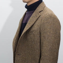 Men's Suit Brown Blazer Prom Tuxedos Herringbone Wool Tweed Single Breasted Formal Bussiness Jacket for Wedding（Only Coat） voguable