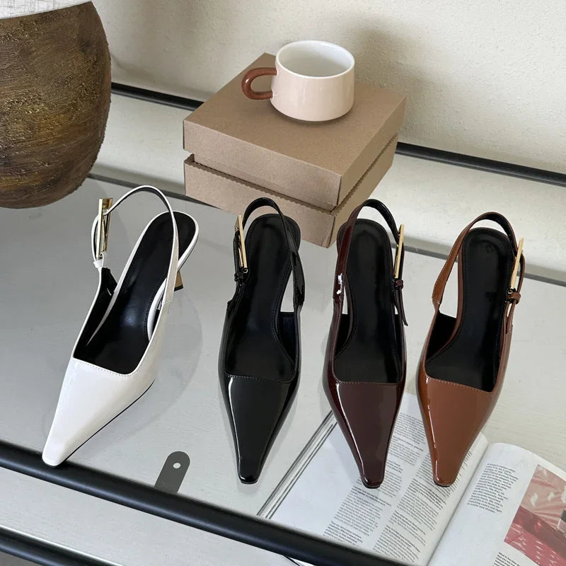 Voguable  Street Style Sexy Pointed Toe Metal Buckle Strap Women Pumps Stripper Sandals  Slingback High Heels Female Shoes voguable
