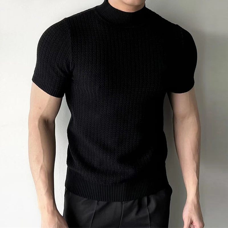 Men's Clothing Fashion Jacquarded Tops Luxury High Quality Knit O Neck Short-sleeved T-shirt Leisure Popular Retro Slim Knitwear voguable