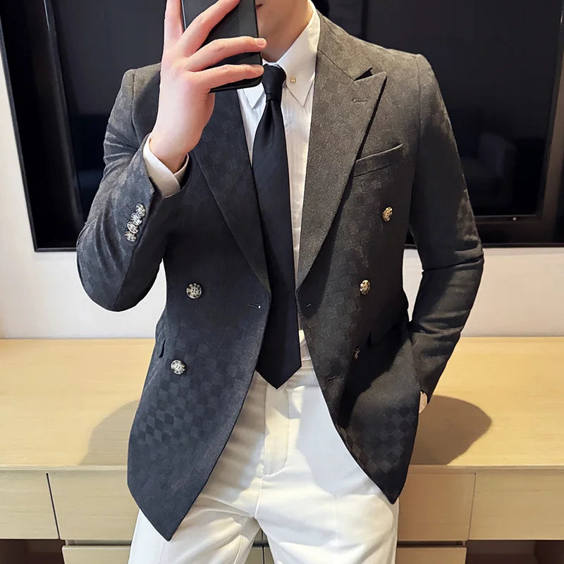 Voguable  Luxury Fashion Double Breasted Men Suit Jacket Slim Fit Business Social Wedding Formal Suit Jacket Plus Size 5XL-M Men Clothing voguable