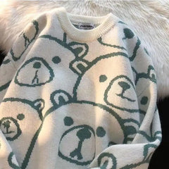 Voguable Winter Thickened Warm Sweater Cartoon Bear Head Graphic Jumper Pullover Preppy Couples Hip Hop Streetwear Y2K Tops Casual voguable
