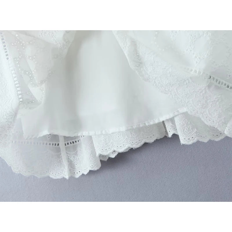 Front Button Hollow Out Embroidery White Tank Dress For Women Sleeveless Low Waist A-line Mini Holiday Summer Dresses voguable