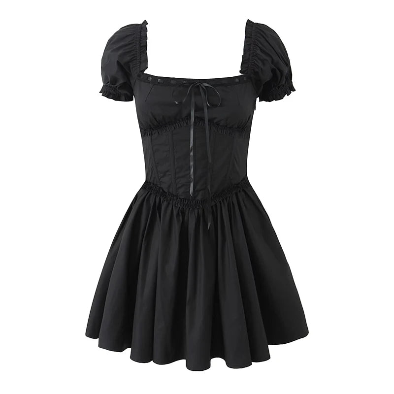 New Women Sexy Off Shoulder White Mini Dress Short Sleeve Low Waist Lace Up Back Sweet Summer Dresses Cotton Robe voguable