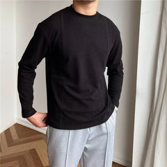 Voguable  Spring Autumn Casual Fashion Solid Loose T-shirt Man Long Sleeve All Match Korean Style Patchwork Pullover Tops Tee Male Clothes voguable
