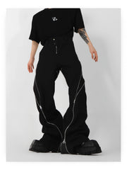 American Trendy Brand Men Black Zipper Design Slit Slightly Flared Pants Vertical Feeling Straight Casual Pants Retro Trousers gotmes-shop