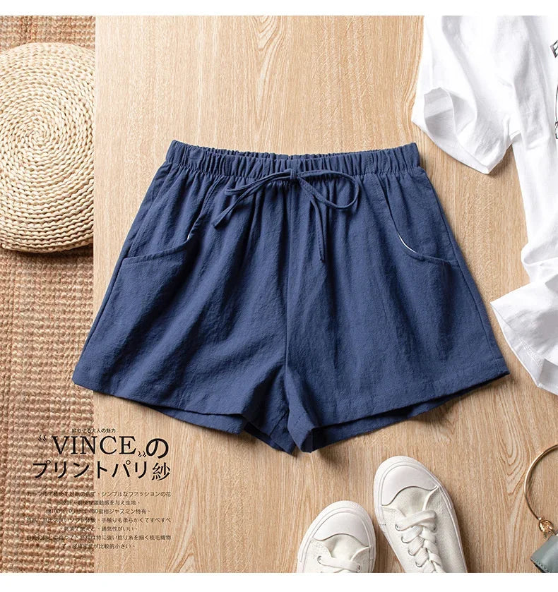 Casual Linen Shorts Women Gym Workout Shorts Cotton Short Pants High Waisted Black Ladies Short Femme Women Shorts Sport Femme voguable