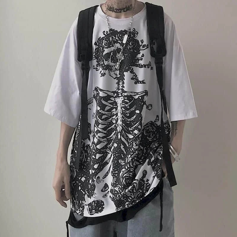 T-shirt Cross of Thorns fake two-piece for men women long-sleeved dark hip-hop loose large size autumn new trend top Simplicity voguable