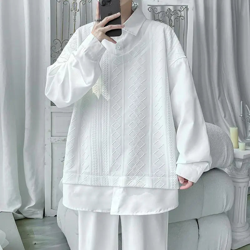 Voguable  plus Size Men's O-Neck Pullover Sweatshirt M-5XL Fake Two-Piece Casual Streetwear Autumn Spring Clothing for Male voguable