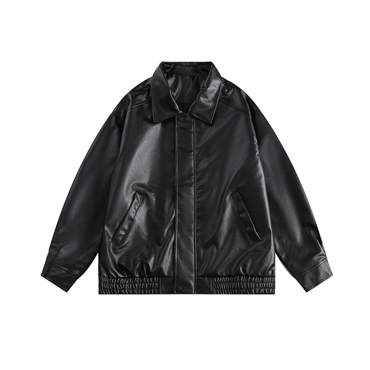 Brown Pu Leather Jacket Men and Women American Vintage Autumn High-end Casual Lapel Zipper Loose Fashion Motorcycle Jacket voguable