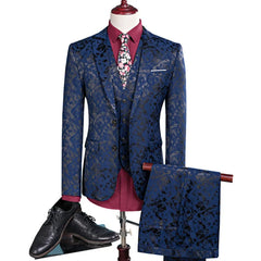 Men Suit  Business Leisure Single Breasted Suits 3 Pieces Sets Male Printing Groom Wedding Dress Jacket Blazers Coat Vest Pants voguable