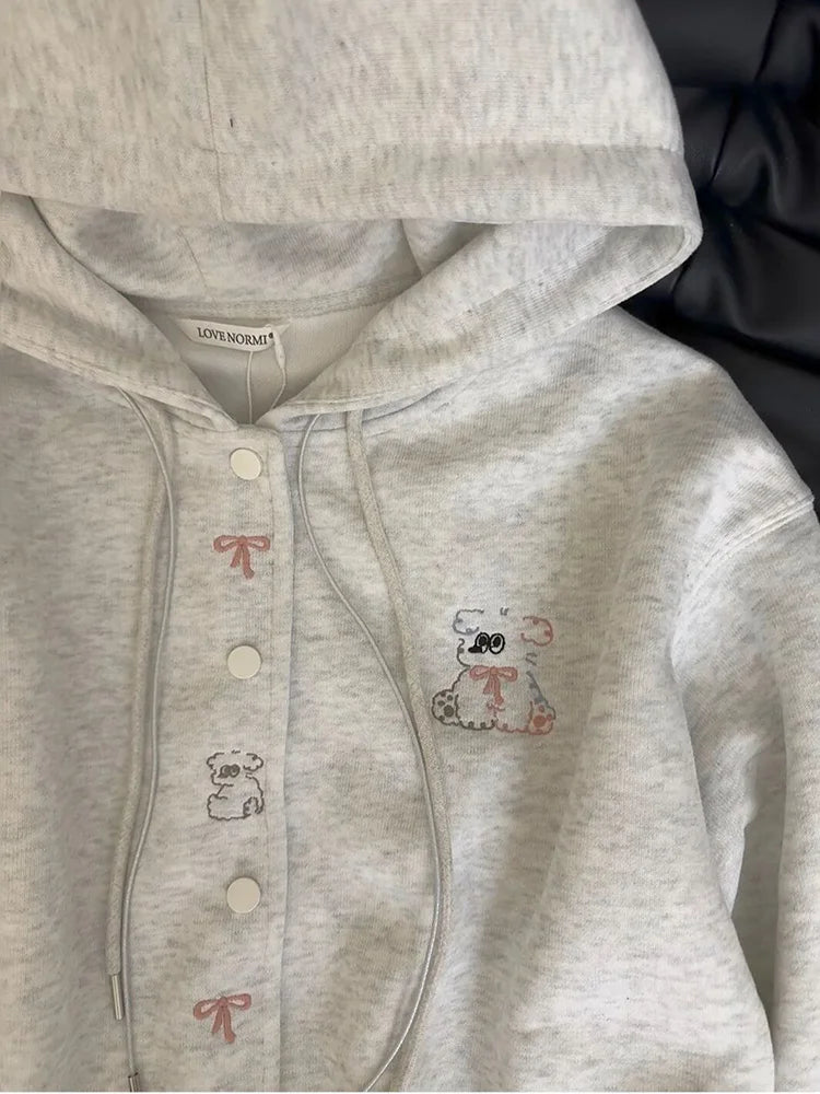 Cartoon Embroidery Cute Hoodies Women Vintage Oversize Loose Long Sleeve Sweatshirts Preppy Style Kawaii Japan Lady Outwear Tops voguable