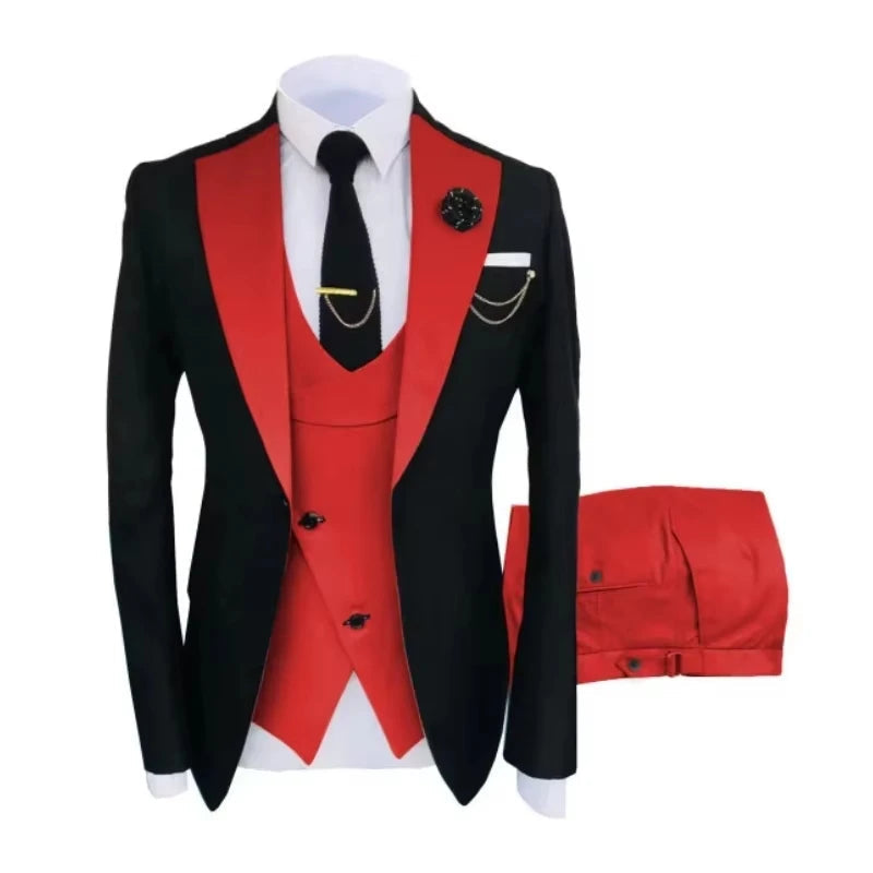 Voguable  Men Suits 3 Pieces Tailored Best Man Groom Wedding Tuxedo Slim Fit Two-color Blazer Jacket  Vest Pant Tuxedo Clothing voguable