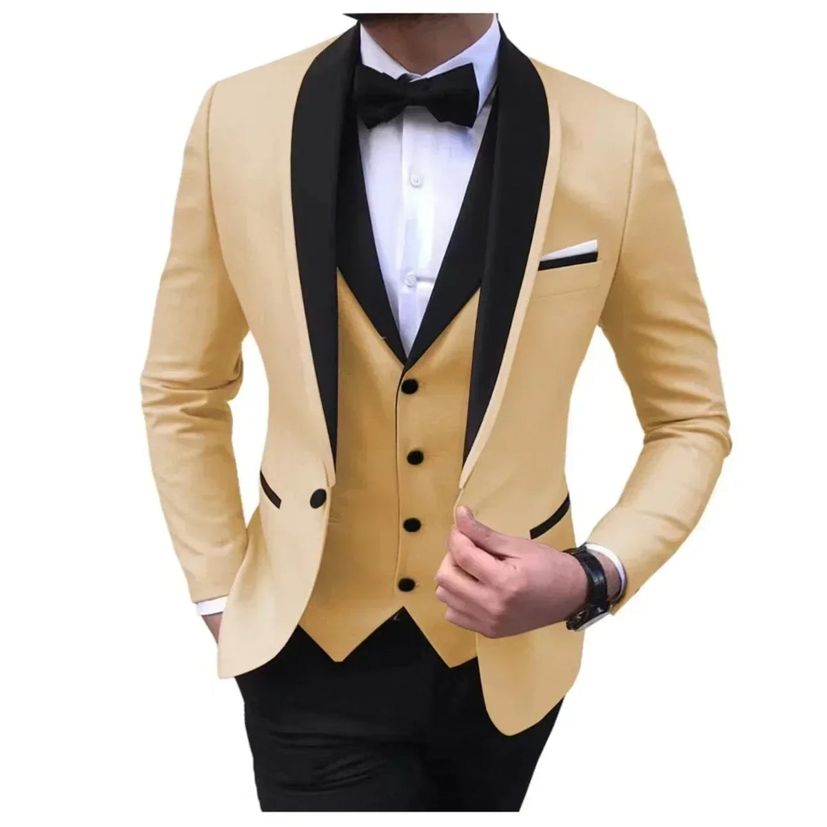 Voguable  Luxury Slim Fit Men's 3-Piece Tuxedo Set with Shawl Lapel Blazer Vest And Pants for Wedding And Evening Parties voguable