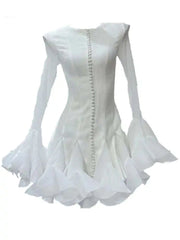 French Niche Women's Dress O Neck Button Flare Long Sleeve Spliced Ruffles Hem Solid Elegant Mini Dress 2025 New voguable