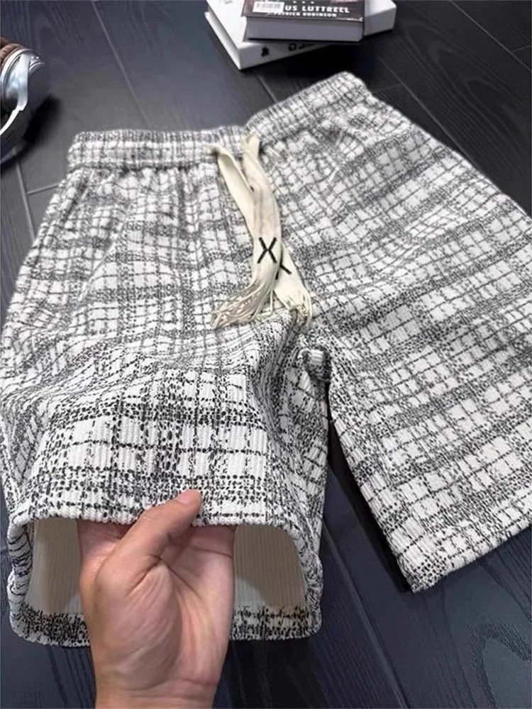 Voguable  Summer Fashion Men's Plaid Dyed Shorts Sporty American Style Beach Five-Quarter Length Loose Fit Teenage Casual Polyester Fiber voguable