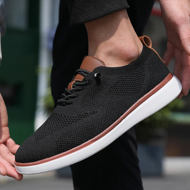 Voguable  Men's Fashionable Knitted Lace Up Shoes Breathable Mesh Stable and Soft Sole Trendy Luxurious Running Flat Shoes Tenis Masculino voguable