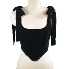 Goth Pentagram Black Camis Y2k Vintage Velvet Sexy Corset Tops Gothic Halter Backless Hollow Short Tops Basic halter top voguable