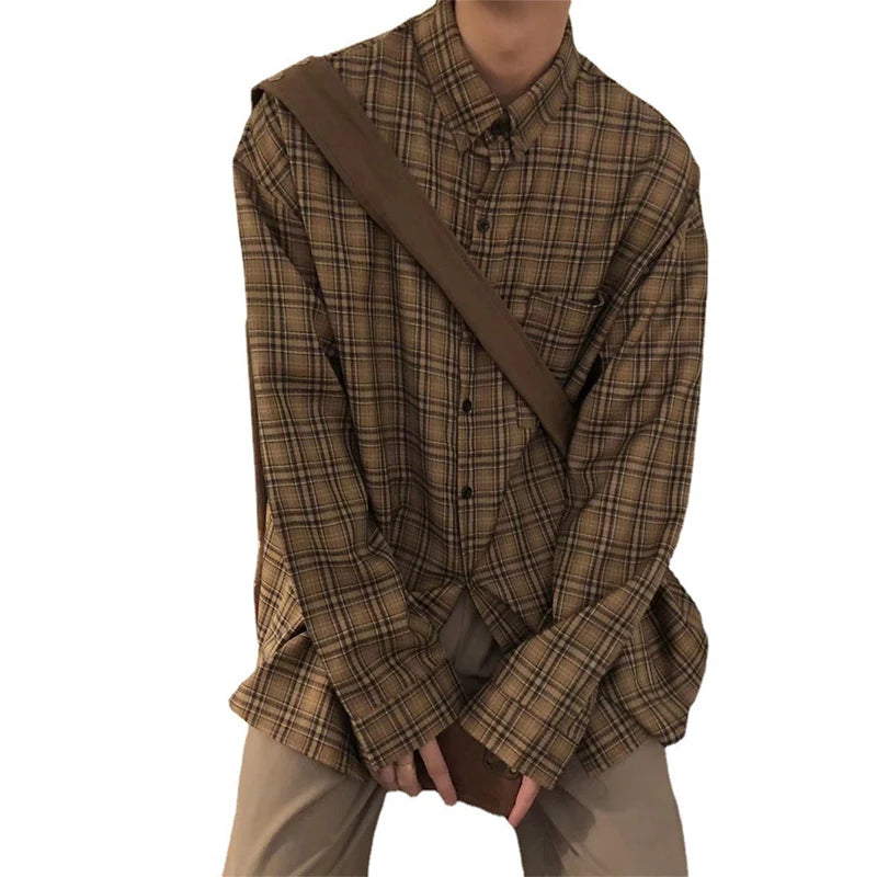 Men's Leisure High Street Check Shirts Japanese Cardigan Fashion Retro Long Sleeve Casual High Quality Tops Spring 2025 New voguable