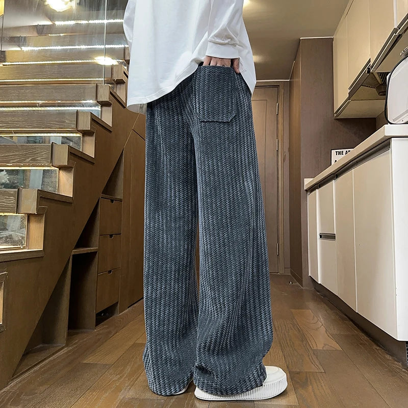 Voguable  New Jacquard Wide Leg Pants for Men with Elastic Waist Drawstring Loose Fit Casual Trousers plus Size M-XXXXXL Autumn Spring voguable