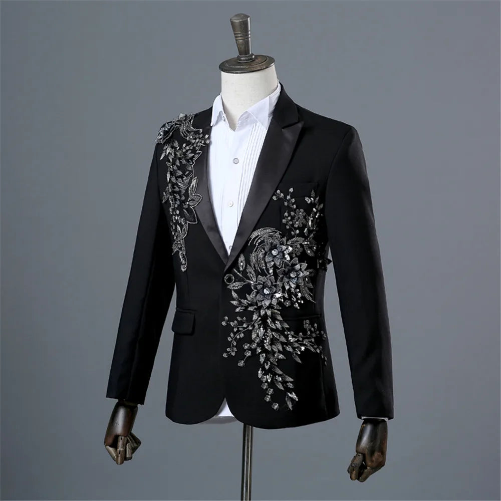 Voguable Elegant Appliqued Two-piece Men's Suit for Wedding Banquet Host Dance Prom Christmas Costume Men Blazer Chinese Style voguable