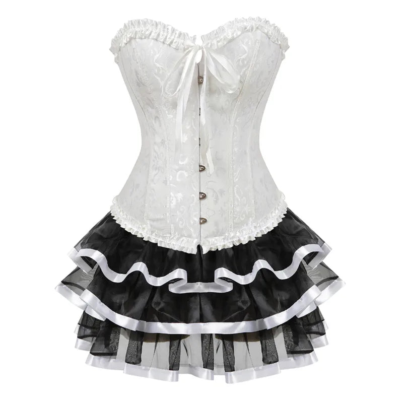 Voguable sexy corsets for women plus size costume overbust burlesque corset and skirt set tutu corselet victorian fashion gowns voguable
