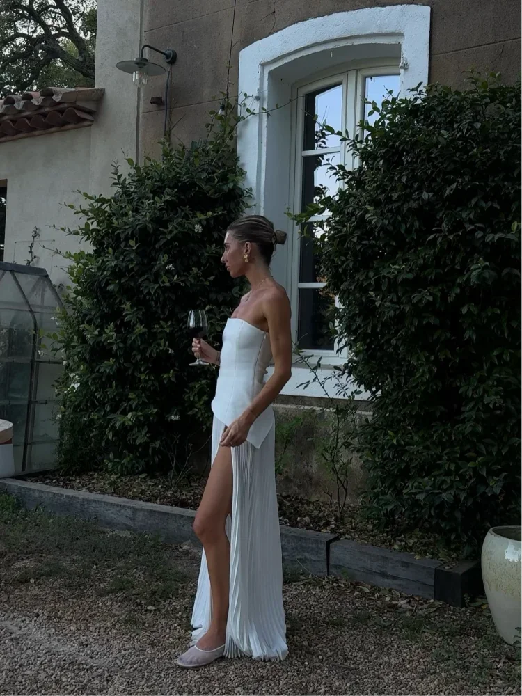 Fashion Ruffle Hem Off Shoulder Patchwork Dress Women Elegant Irregular High Split Long Dresses Summer Lady Evening Party Robes voguable