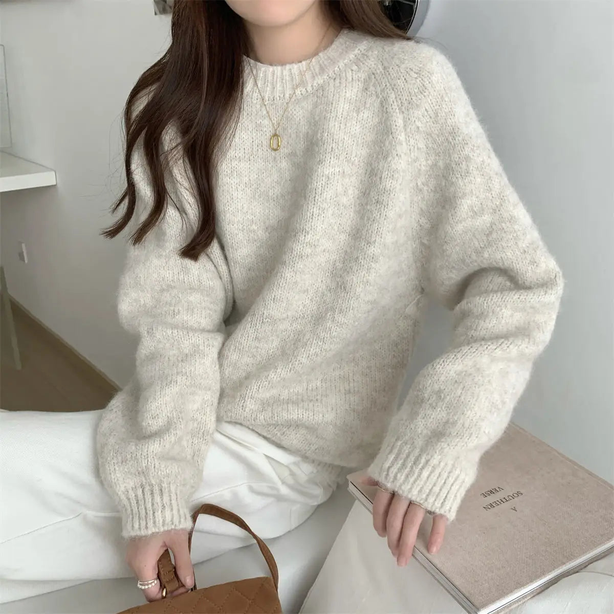 Simplicity Casual Autumn Winter New Women Sweater Korean Fashion Lazy Wind Solid O-Neck Loose Long Sleeve Pullovers Knitted Tops voguable