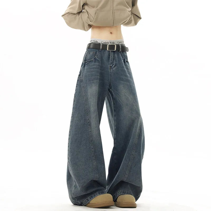 Wide Leg Jeans Men Denim Dark Blue Floor Sweeping Baggy Trousers Street Dance Hip Hop Unisex Urban Fashion Urban Streetwear voguable