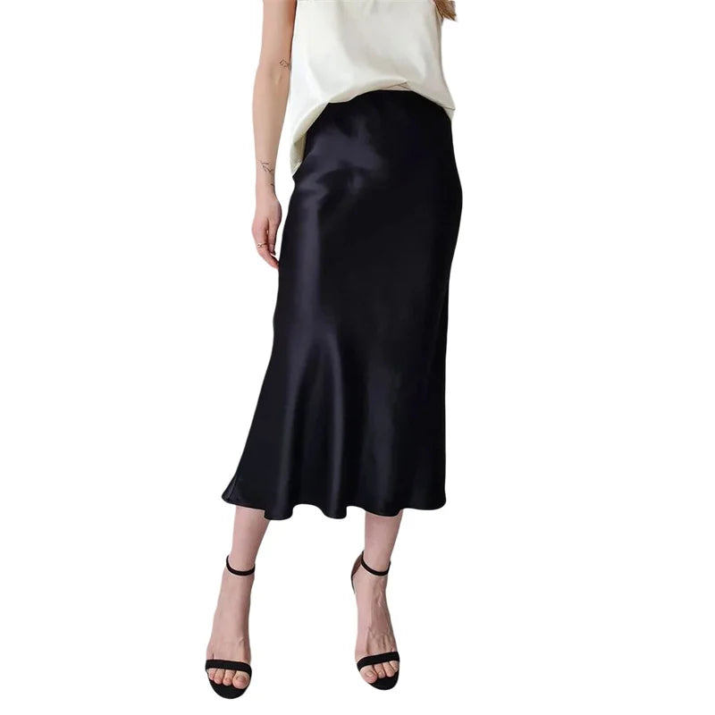 Satin Skirt Women Summer Clothes Solid Color High Waist Bodycon Midi Skirts Elegant Evening Party Skirts Streetwear voguable