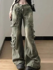 Oversized Washed Vintage American Rivet Stitching Jeans for Women with High Waisted Loose Fitting and Slim Wide Leg Mop Pants voguable