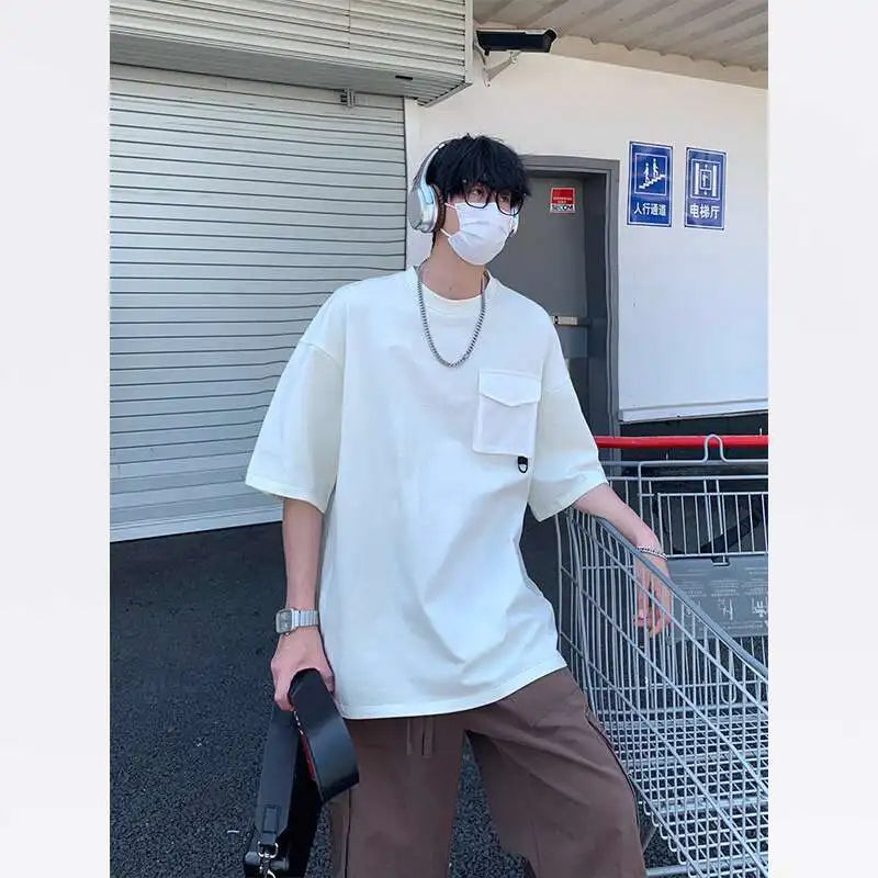 Summer Short Sleeved T-shirt Men White Casual T Shirt Men Streetwear Korean Loose Round Neck Tshirt Mens Top Large Size 4XL voguable