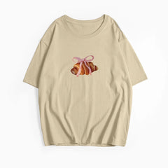 Bow And Horn Print White Summer T-shirt 2025 New Short Sleeve O-neck All-match Women Tee Top Streetwear Fashion Woman Clothing voguable