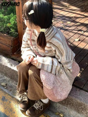 Y2k Aesthetic Japanese Knit Cardigan Kawaii Dog Embroidery Harajuku  Femme Striped Preppy Autumn Zipper y Womens voguable