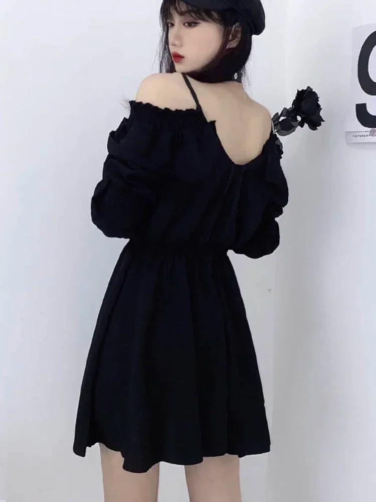 Harajuku Gothic Women Dress Y2K Summer Sexy Off Shoulder Black Bandage Mini Dress Fashion Elegant Party Night Vestidos New voguable