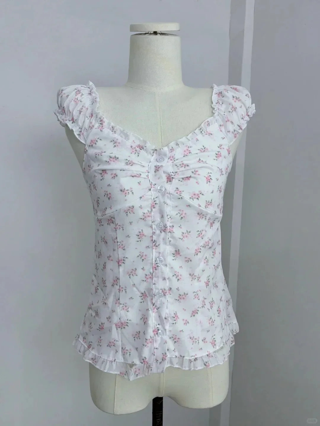 Voguable  Yellow Sweet Folds Blouse Casual Single Top Women Breasted Ruffle Sleeveless Tank Cute Casual Tops Vest Preppy Style Camis Y2K voguable