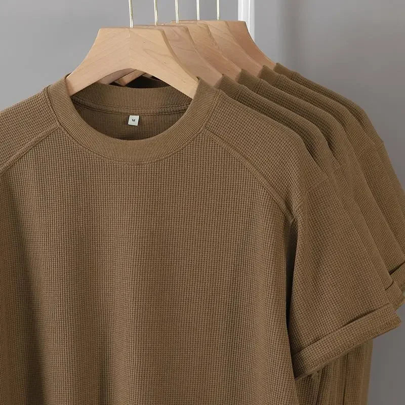 Voguable  American Retro Raglan Short-sleeved T-shirt for Men Loose Casual Solid Color Versatile Bottoming Shirt Comfortable Pullover Top voguable