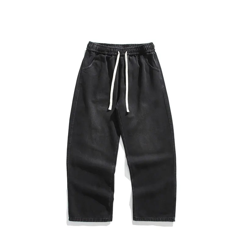 New Men's Jeans Washed Jeans Pants Unisex Drawstring Denim Pants Male Streetwear Korean Straight cylinder loose Cowboy Trousers voguable