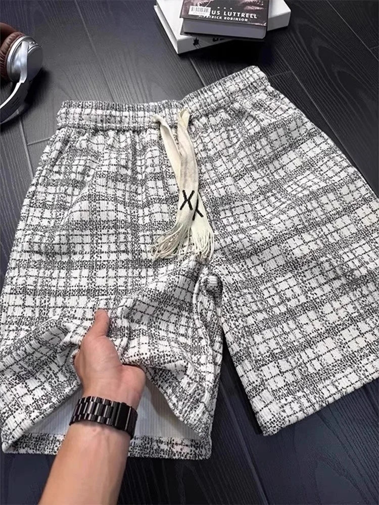 Voguable  Summer Fashion Men's Plaid Dyed Shorts Sporty American Style Beach Five-Quarter Length Loose Fit Teenage Casual Polyester Fiber voguable
