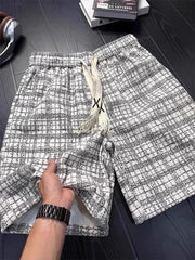Voguable  Summer Fashion Men's Plaid Dyed Shorts Sporty American Style Beach Five-Quarter Length Loose Fit Teenage Casual Polyester Fiber voguable