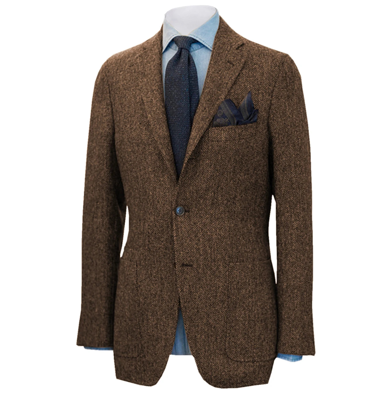 Men's Suit Brown Blazer Prom Tuxedos Herringbone Wool Tweed Single Breasted Formal Bussiness Jacket for Wedding（Only Coat） voguable